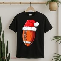 Christmas Football Ball Santa Hat Funny Sport Xmas Boys T-Shirt thumb 2