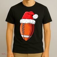 Christmas Football Ball Santa Hat Funny Sport Xmas Boys T-Shirt thumb 3