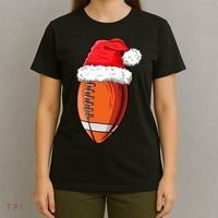 Christmas Football Ball Santa Hat Funny Sport Xmas Boys T-Shirt thumb 4