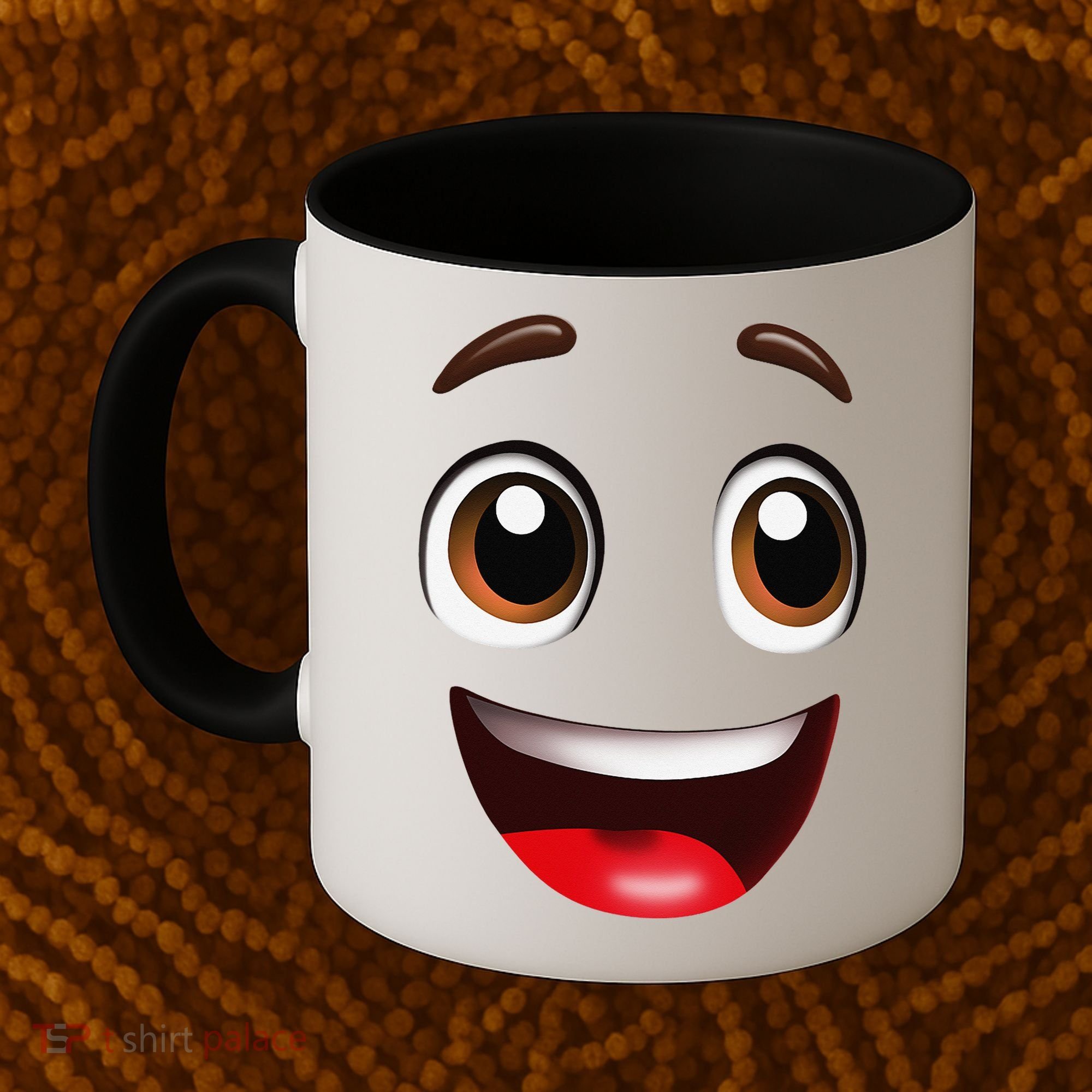 Cartoon Face Brown Eyes Coffee Mug