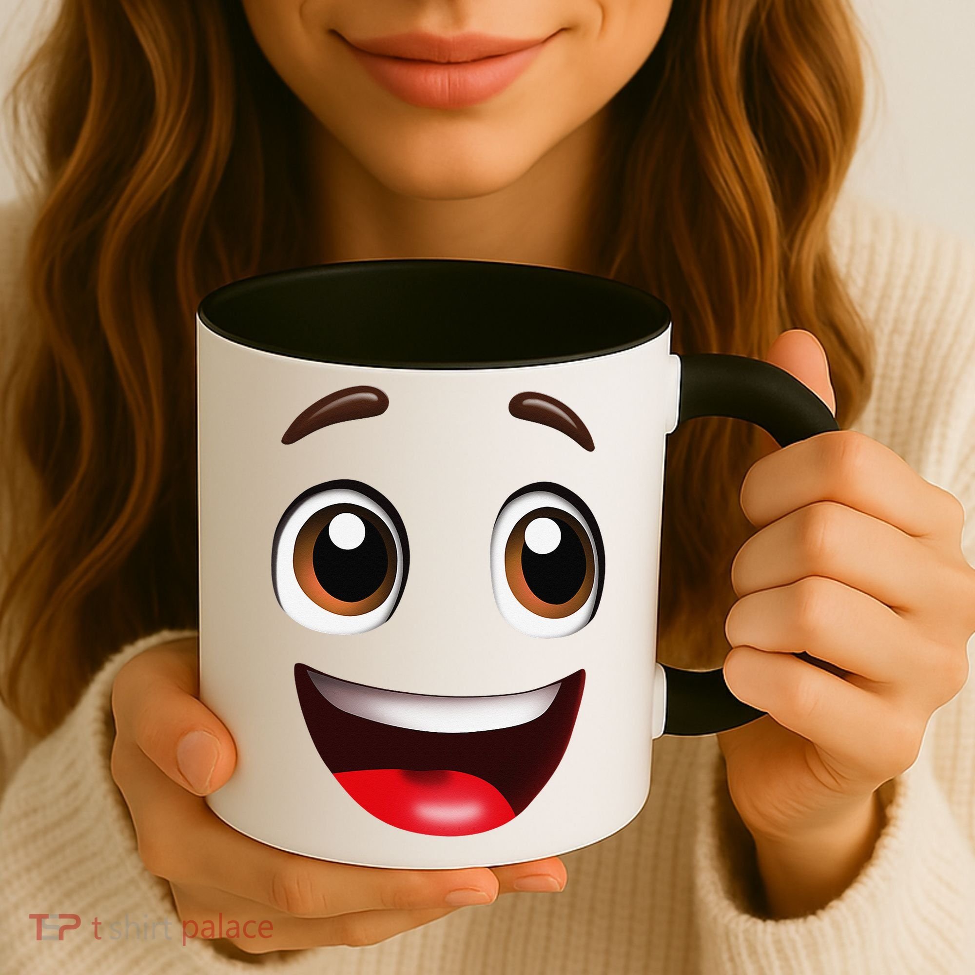 Cartoon Face Brown Eyes Coffee Mug