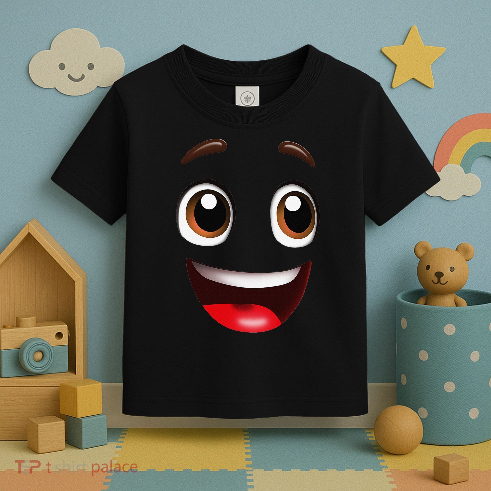 Cartoon Face Brown Eyes Toddler T-Shirt