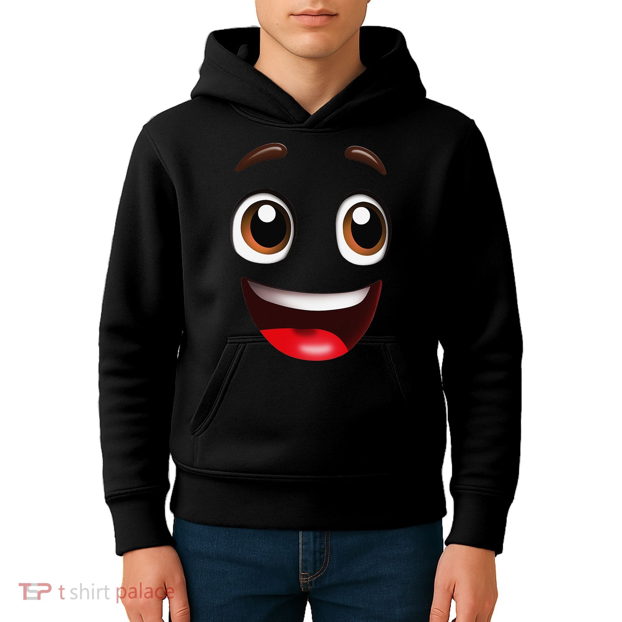 Cartoon Face Brown Eyes Kids Hoodie