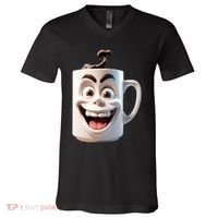 Crazy Face Coffee Character V-Neck T-Shirt thumb 0