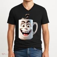 Crazy Face Coffee Character V-Neck T-Shirt thumb 2