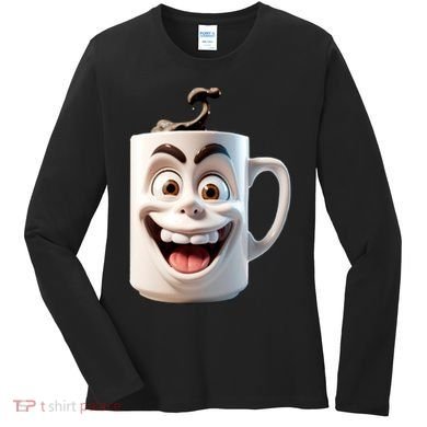 Crazy Face Coffee Character Women's Long Sleeve Shirt