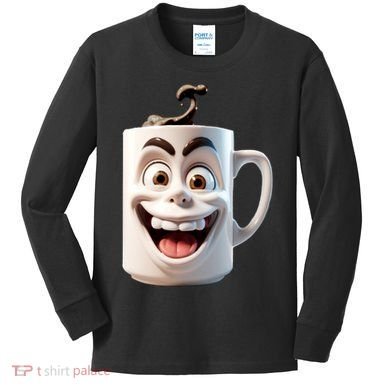 Crazy Face Coffee Character Kids Long Sleeve Shirt