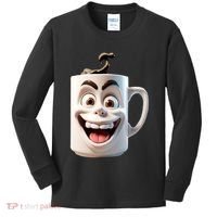 Crazy Face Coffee Character Kids Long Sleeve Shirt thumb 0