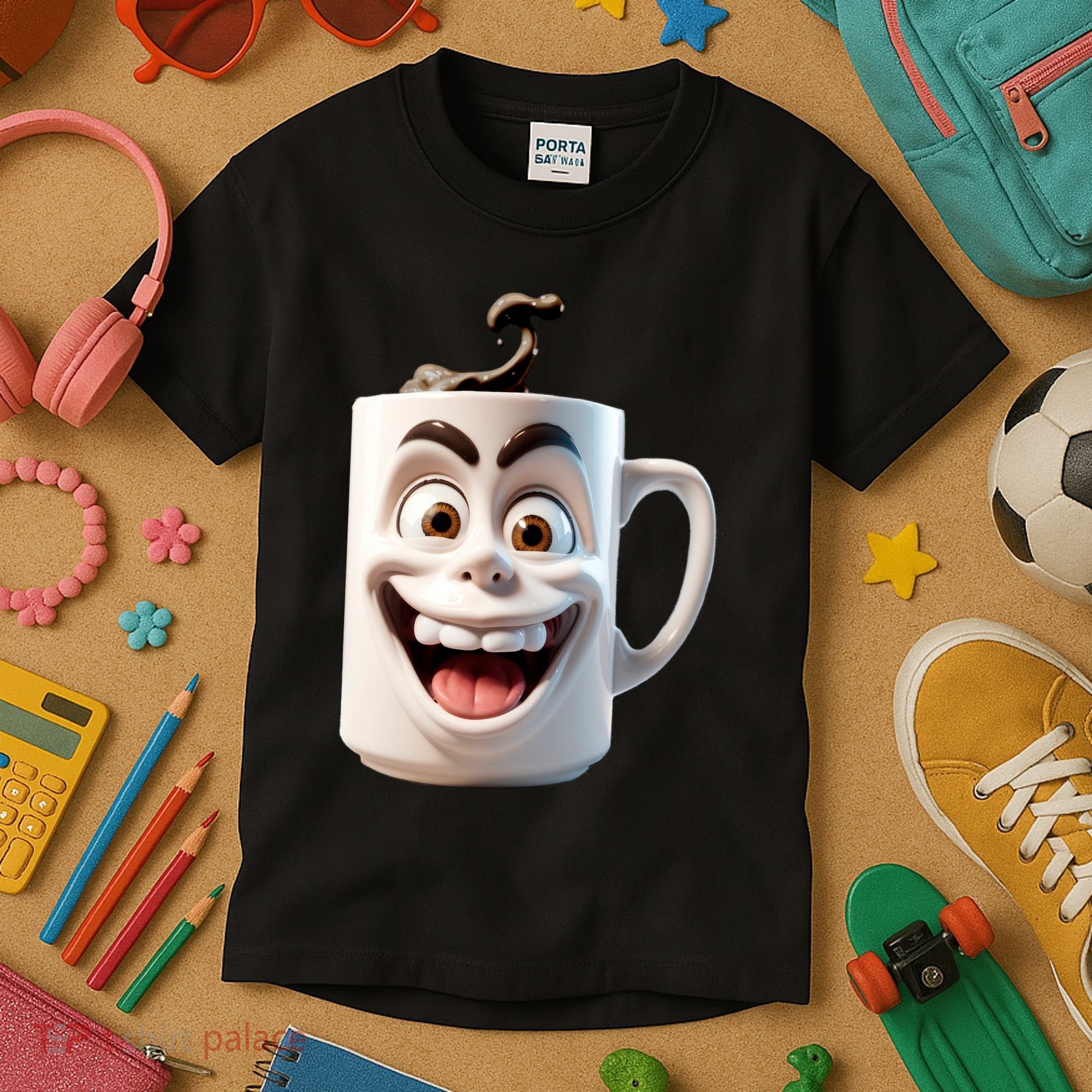 Crazy Face Coffee Character Kids T-Shirt