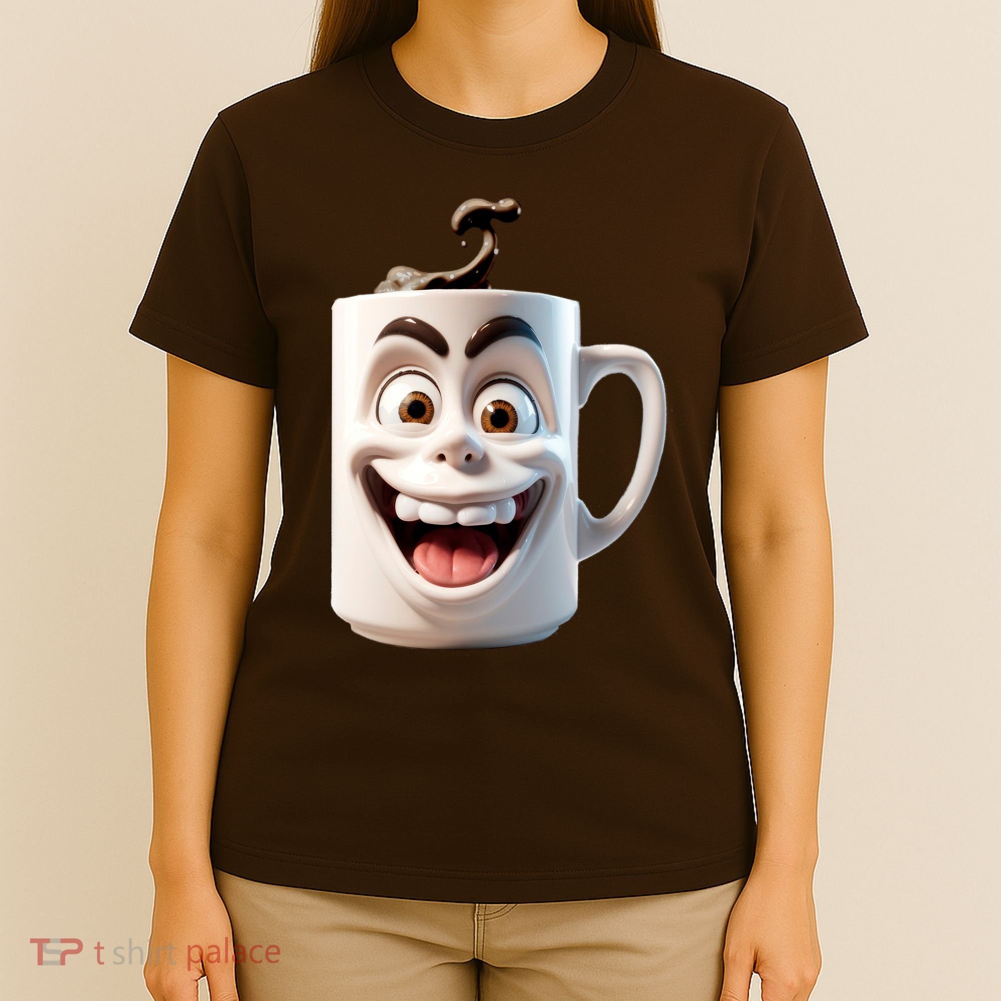 Crazy Face Coffee Character T-Shirt
