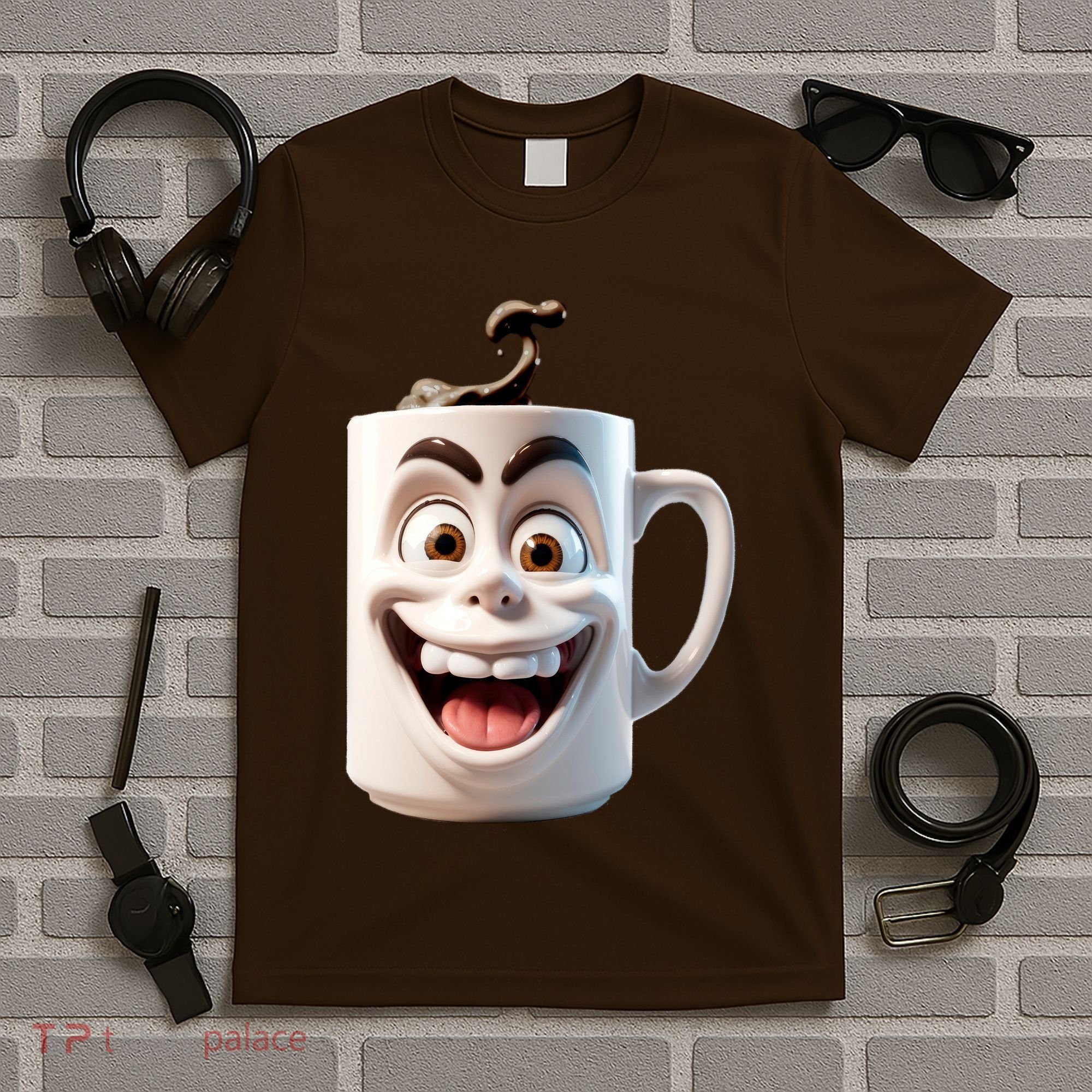 Crazy Face Coffee Character T-Shirt