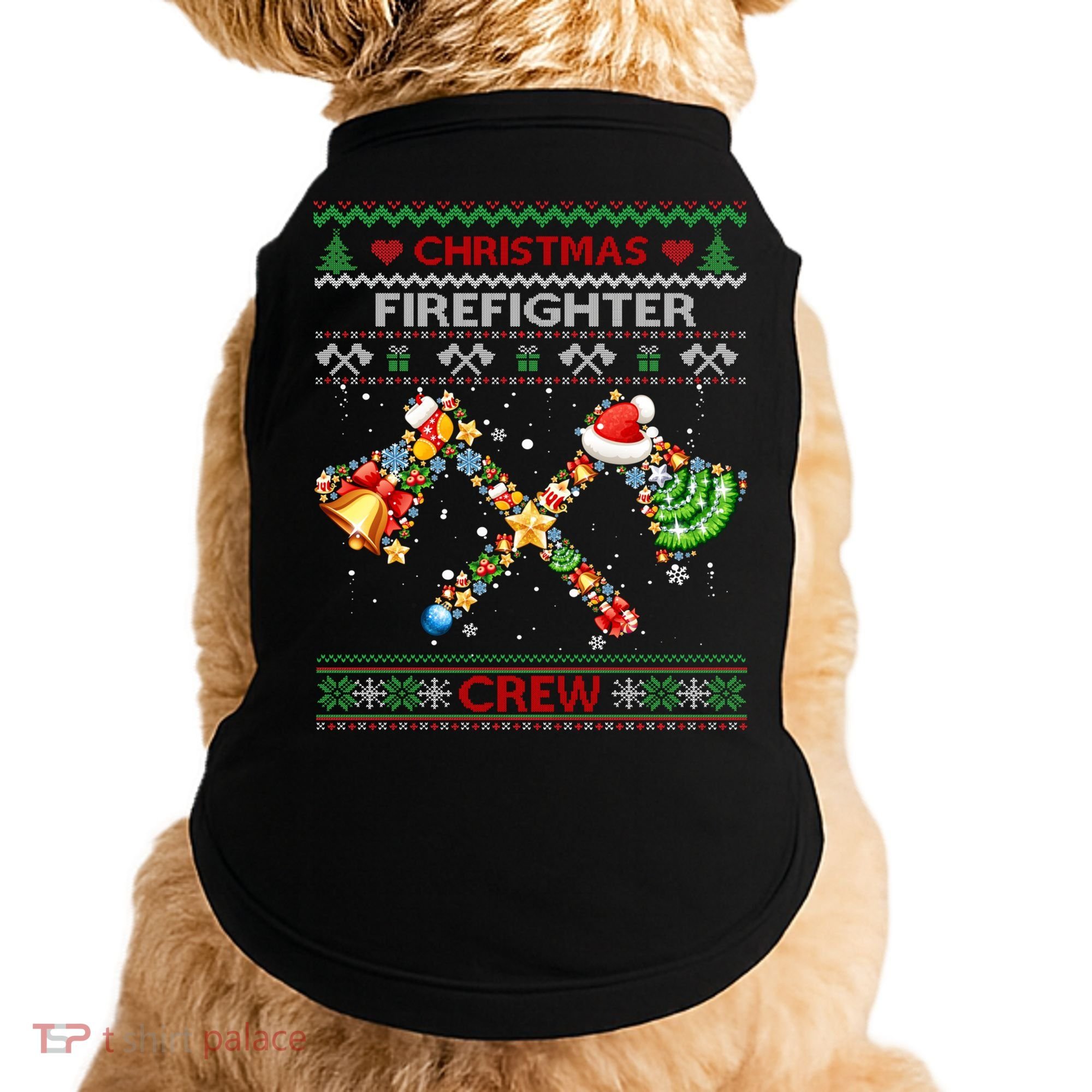 Christmas Firefighter Crew Ugly Sweater Fire Fighter Holiday Gift Doggie Tank