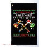 Christmas Firefighter Crew Ugly Sweater Fire Fighter Holiday Gift Golf Towel thumb 0