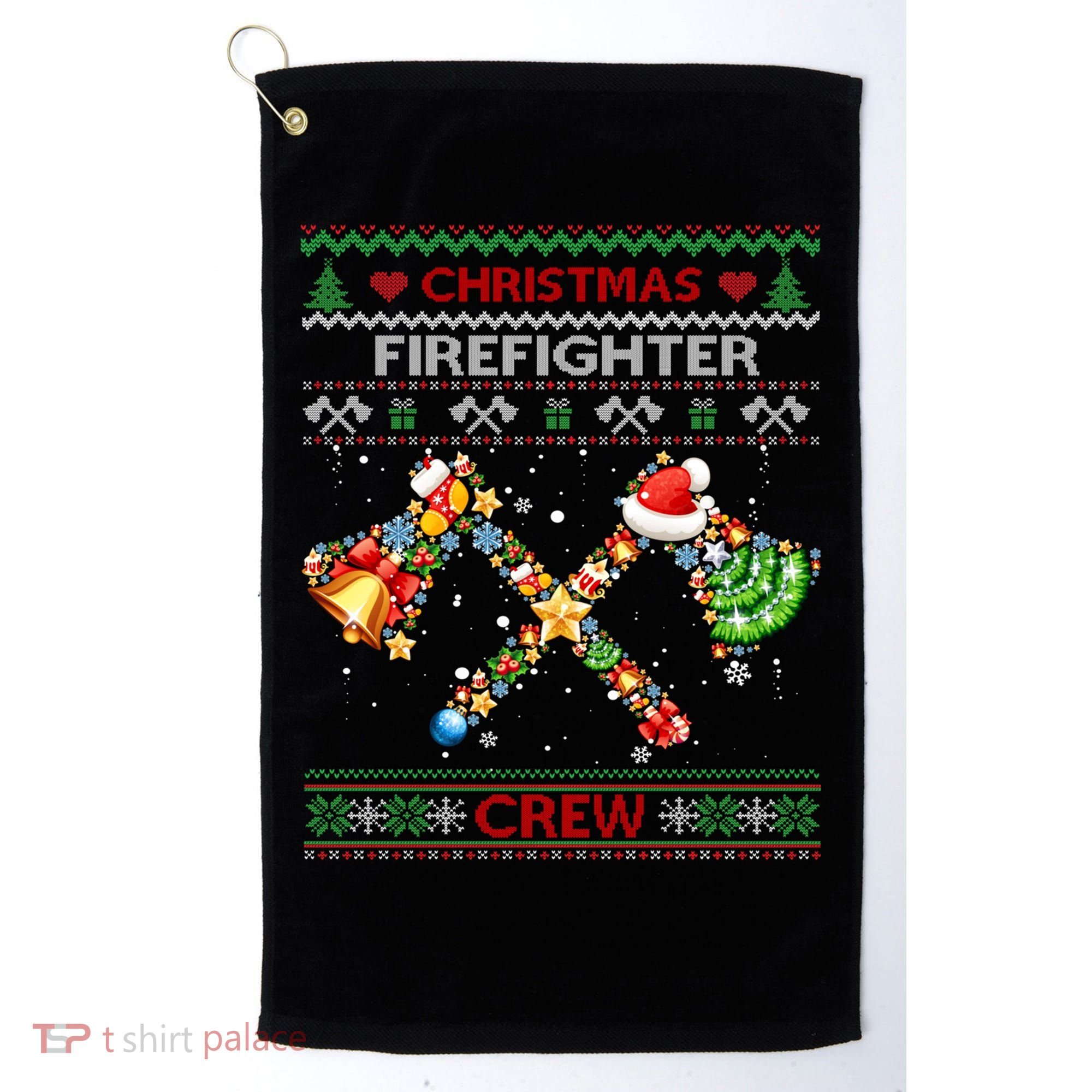 Christmas Firefighter Crew Ugly Sweater Fire Fighter Holiday Gift Golf Towel
