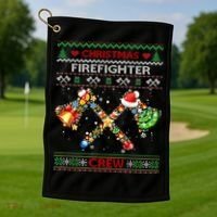 Christmas Firefighter Crew Ugly Sweater Fire Fighter Holiday Gift Golf Towel thumb 1