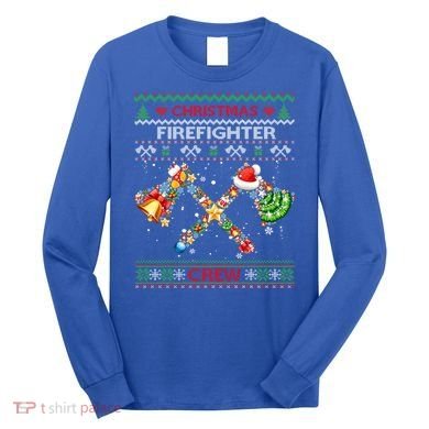 Christmas Firefighter Crew Ugly Sweater Fire Fighter Holiday Gift Long Sleeve Shirt