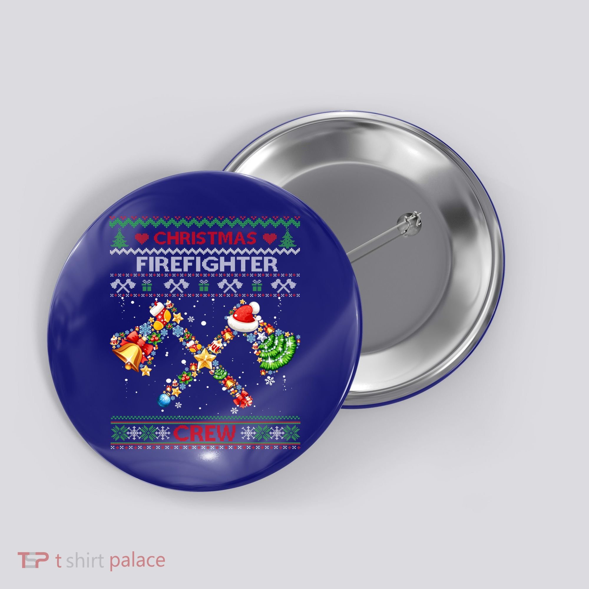 Christmas Firefighter Crew Ugly Sweater Fire Fighter Holiday Gift Button