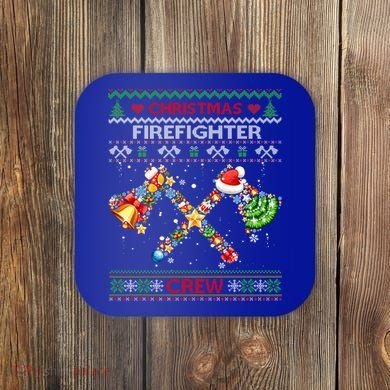 Christmas Firefighter Crew Ugly Sweater Fire Fighter Holiday Gift Coaster