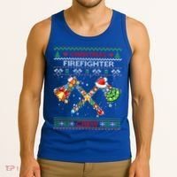 Christmas Firefighter Crew Ugly Sweater Fire Fighter Holiday Gift Tank Top thumb 3