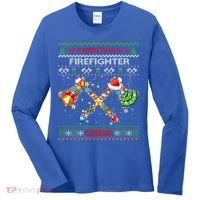 Christmas Firefighter Crew Ugly Sweater Fire Fighter Holiday Gift Women's Long Sleeve Shirt thumb 0