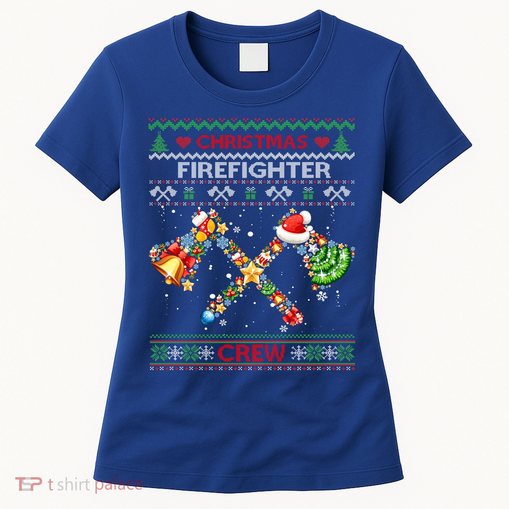 Christmas Firefighter Crew Ugly Sweater Fire Fighter Holiday Gift Women's T-Shirt