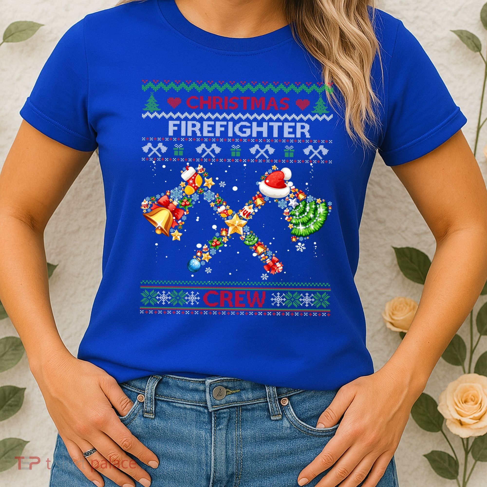 Christmas Firefighter Crew Ugly Sweater Fire Fighter Holiday Gift Women's T-Shirt