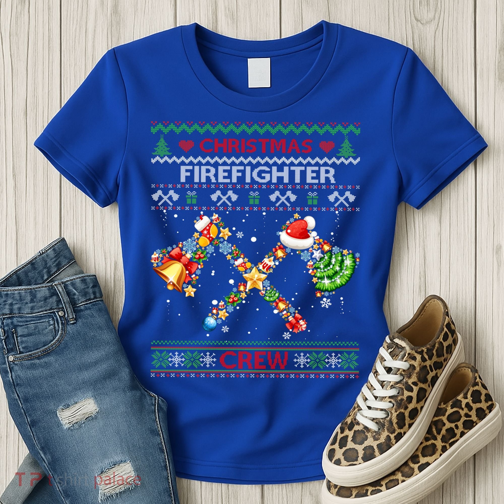 Christmas Firefighter Crew Ugly Sweater Fire Fighter Holiday Gift Women's T-Shirt