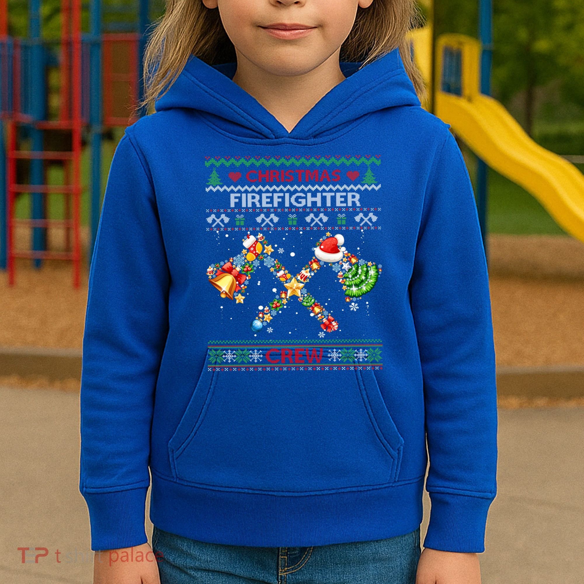 Christmas Firefighter Crew Ugly Sweater Fire Fighter Holiday Gift Kids Hoodie