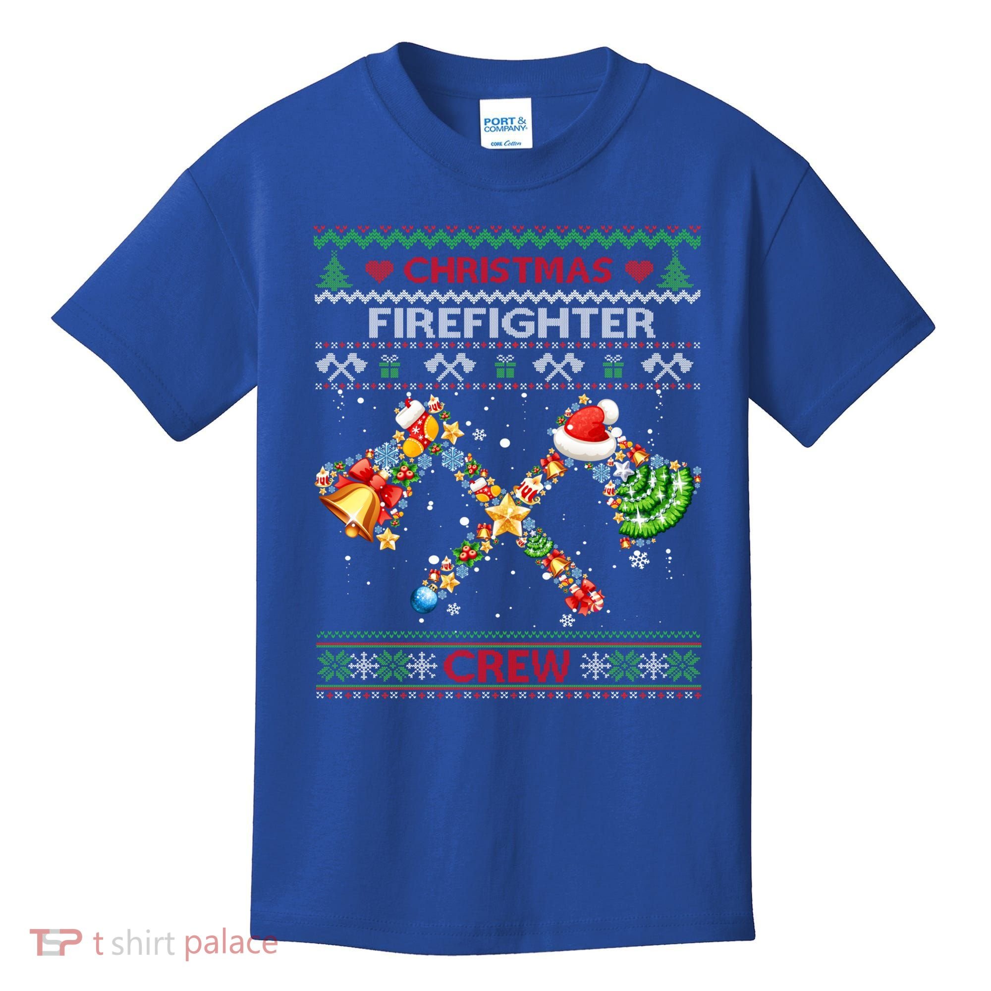 Christmas Firefighter Crew Ugly Sweater Fire Fighter Holiday Gift Kids T-Shirt