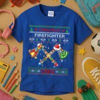 Christmas Firefighter Crew Ugly Sweater Fire Fighter Holiday Gift Kids T-Shirt thumb 3