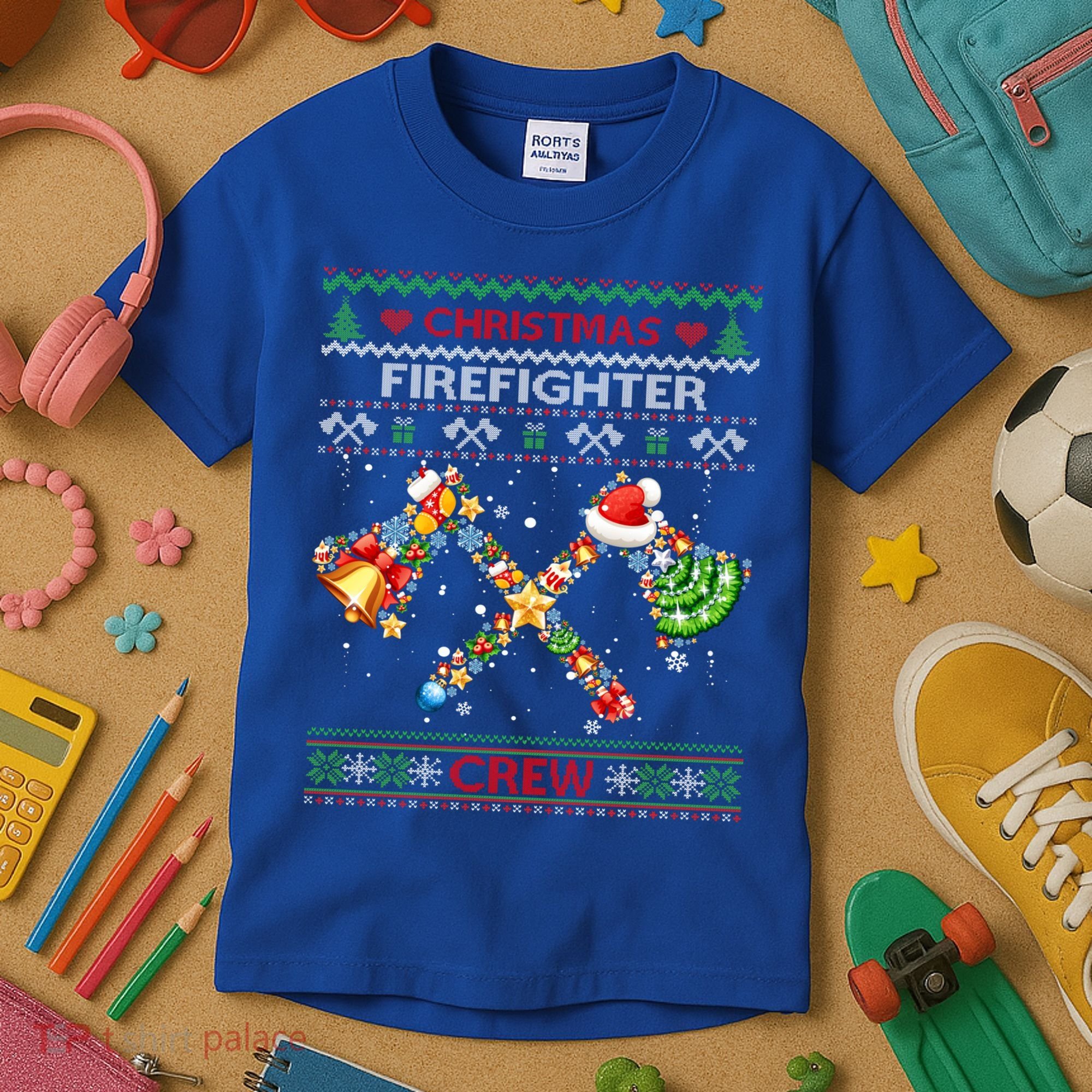 Christmas Firefighter Crew Ugly Sweater Fire Fighter Holiday Gift Kids T-Shirt