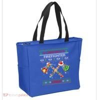 Christmas Firefighter Crew Ugly Sweater Fire Fighter Holiday Gift Tote Bag thumb 2