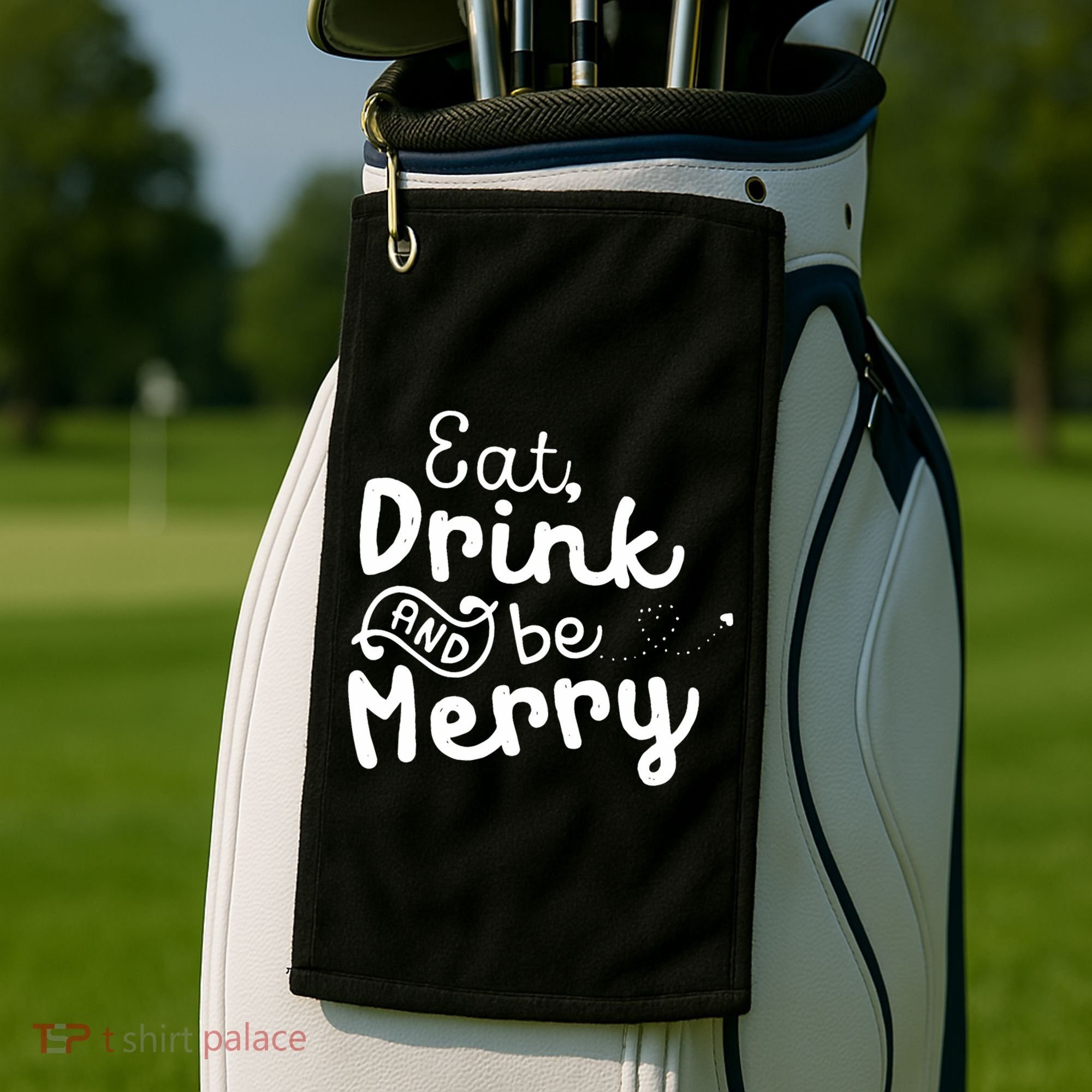 Cute & Funny Christmas Eat Drink & Be Merry Golf Towel