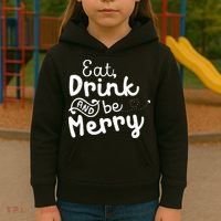 Cute & Funny Christmas Eat Drink & Be Merry Kids Hoodie thumb 3