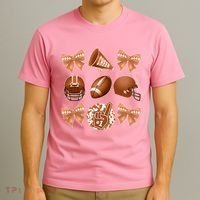 Cute Football Cheer Fan Lover Ribbon Bow Coquette Style T-Shirt thumb 3