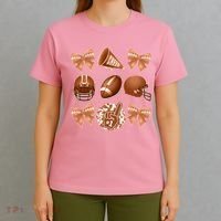 Cute Football Cheer Fan Lover Ribbon Bow Coquette Style T-Shirt thumb 4