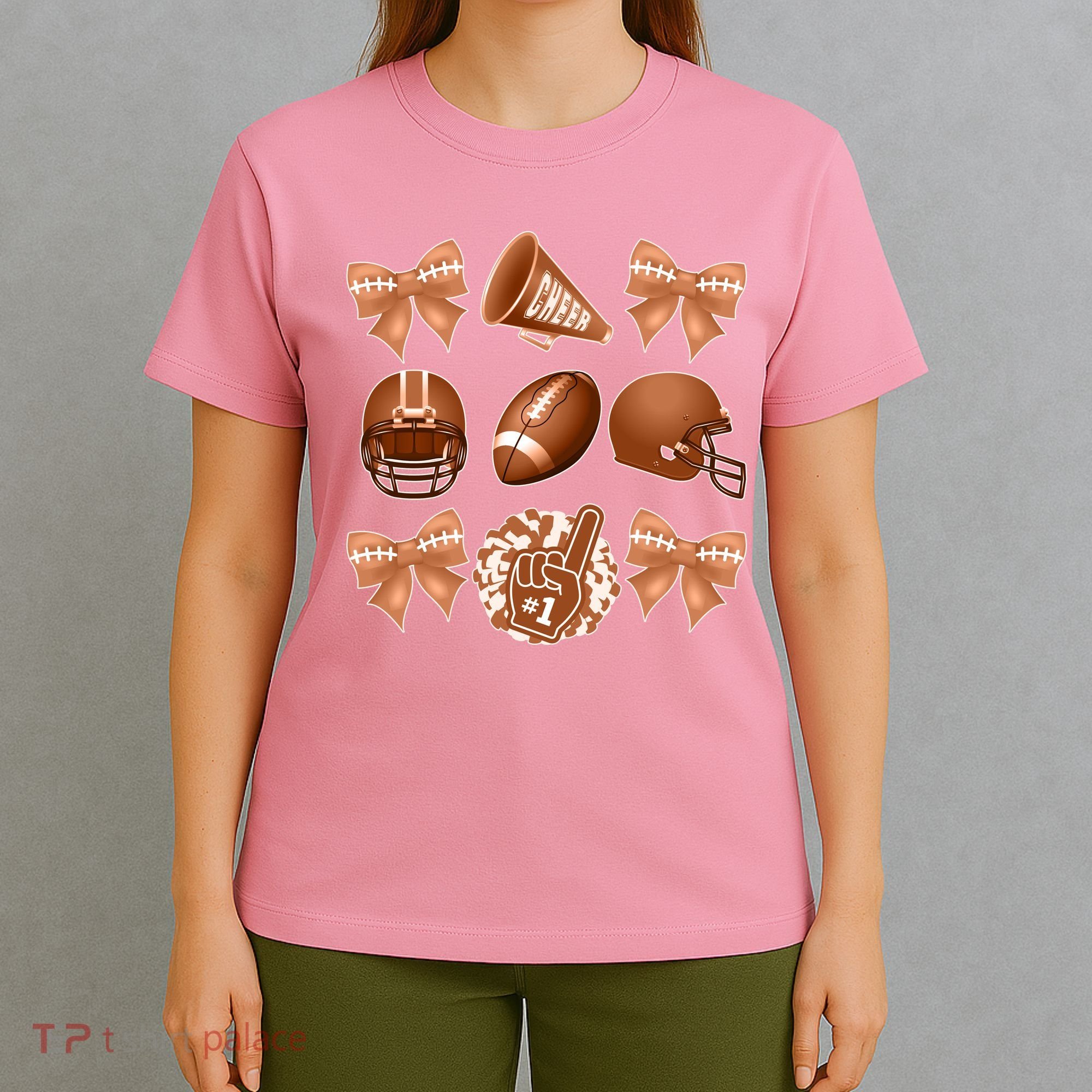 Cute Football Cheer Fan Lover Ribbon Bow Coquette Style T-Shirt