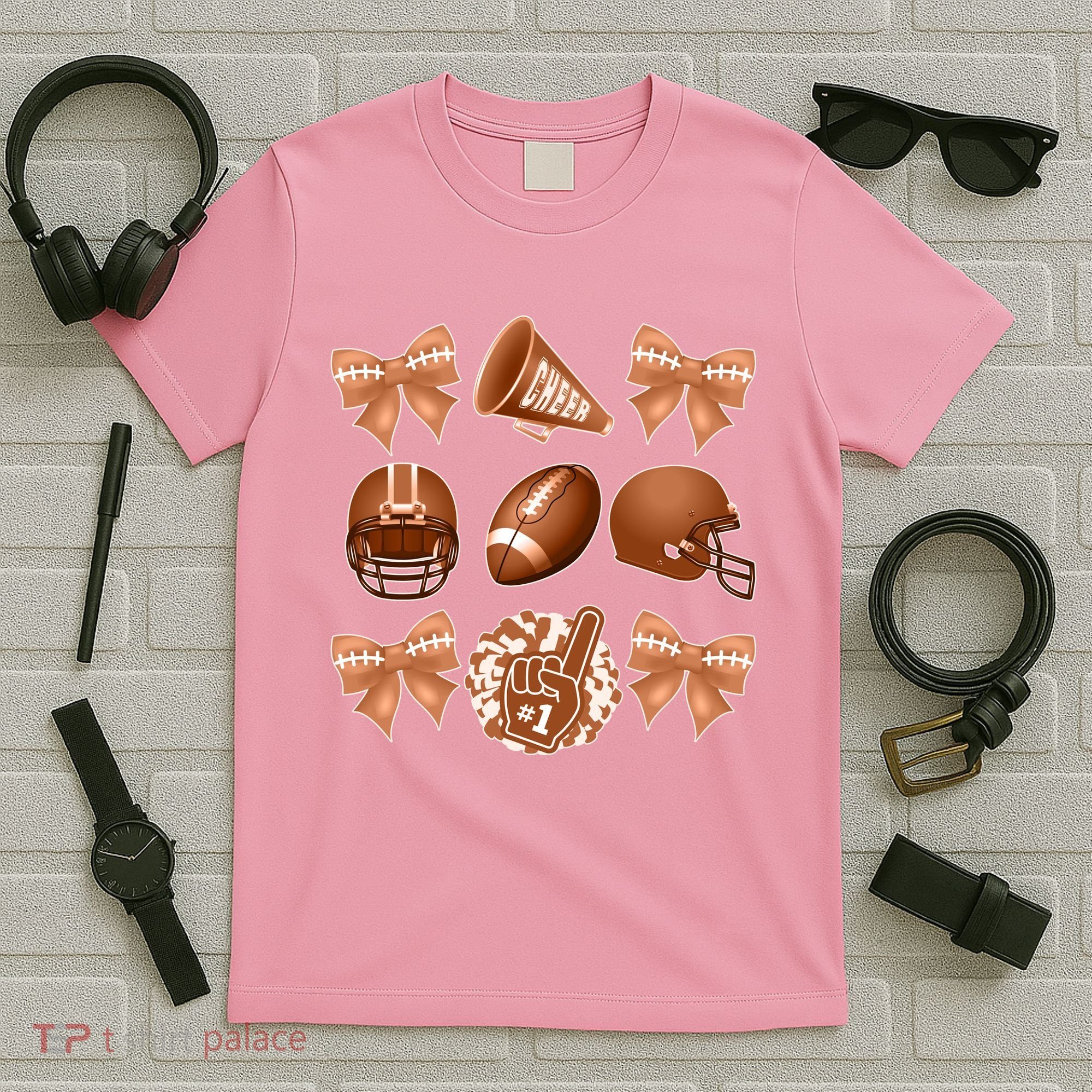 Cute Football Cheer Fan Lover Ribbon Bow Coquette Style T-Shirt