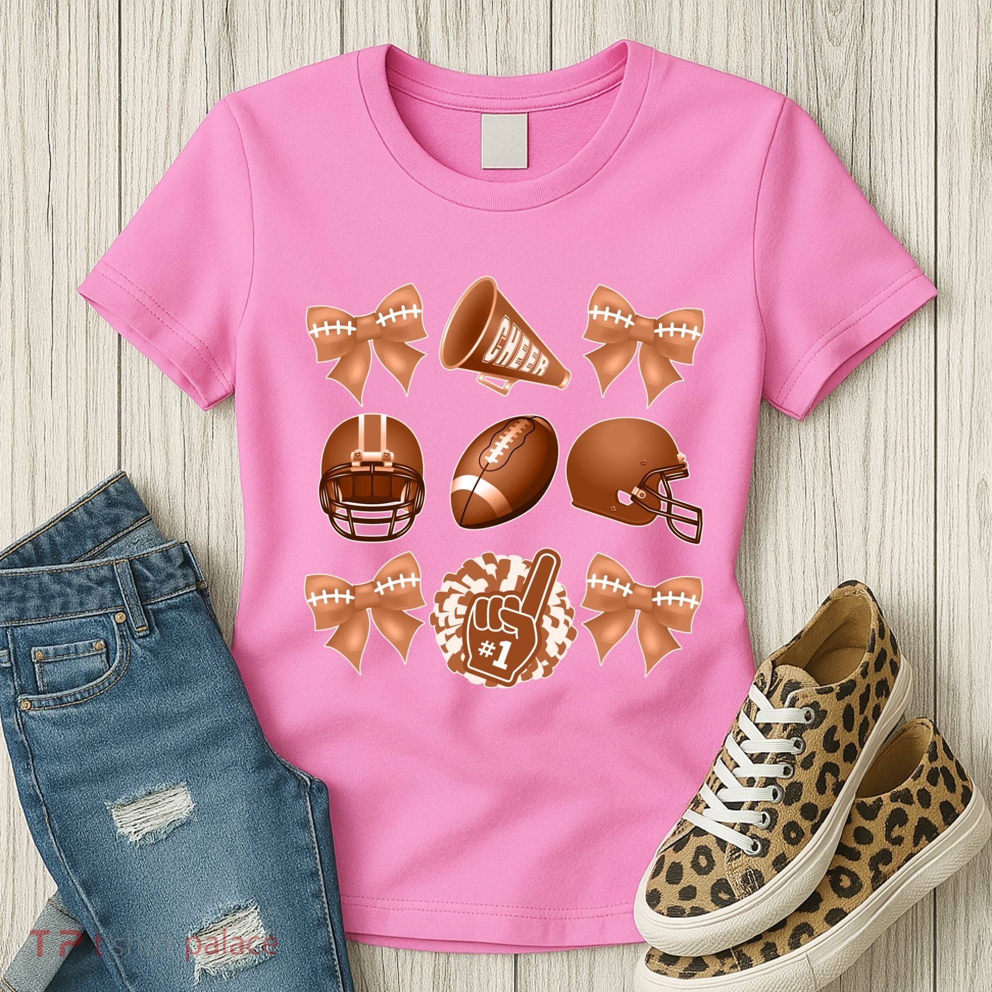 Cute Football Cheer Fan Lover Ribbon Bow Coquette Style Women's T-Shirt