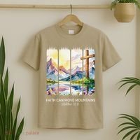 Cute Faith Can Move Mountains Christian Women Teen Mom T-Shirt thumb 2