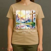 Cute Faith Can Move Mountains Christian Women Teen Mom T-Shirt thumb 4