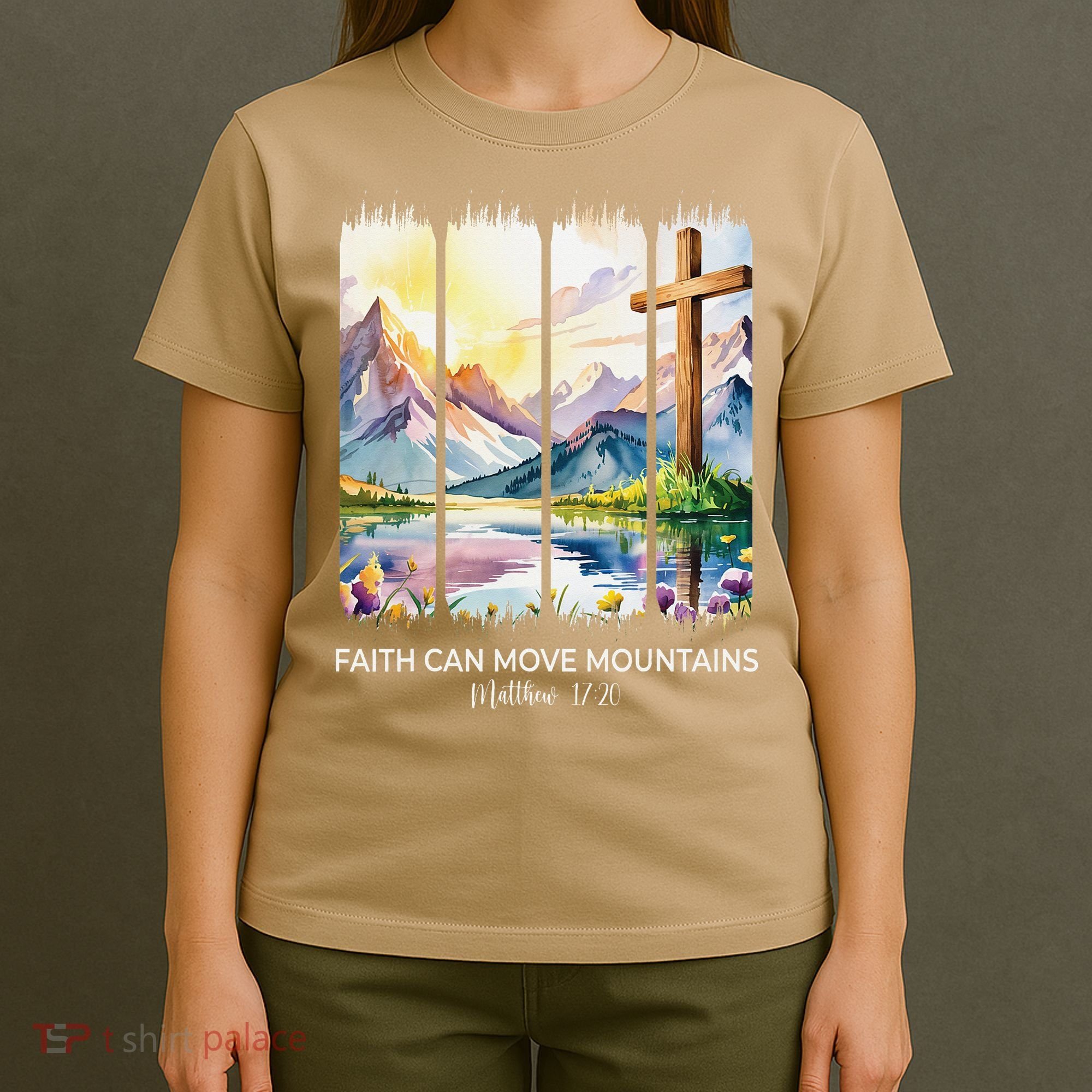 Cute Faith Can Move Mountains Christian Women Teen Mom T-Shirt