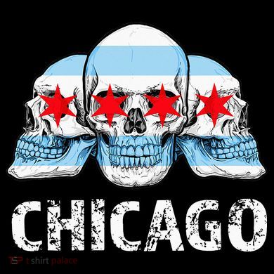 Chicago for Chicago Flag Artwork with Skulls Stripe Pom Pom Beanie