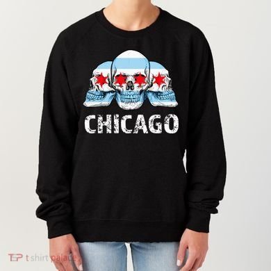 Chicago for Chicago Flag Artwork with Skulls Women's Sweatshirt