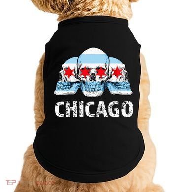 Chicago for Chicago Flag Artwork with Skulls Doggie Tank