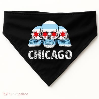 Chicago for Chicago Flag Artwork with Skulls USA-Made Doggie Bandana