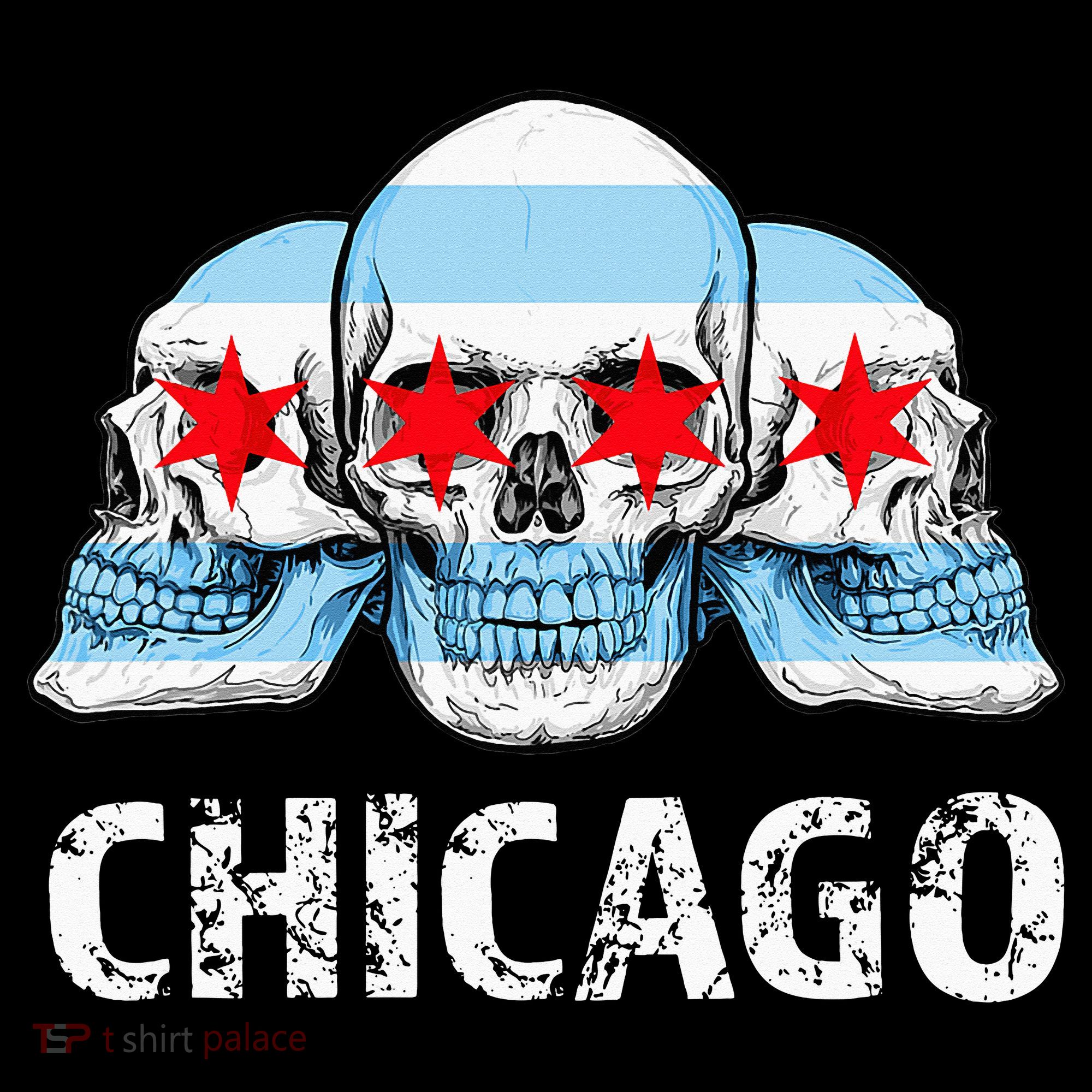 Chicago for Chicago Flag Artwork with Skulls Long Sleeve Shirt