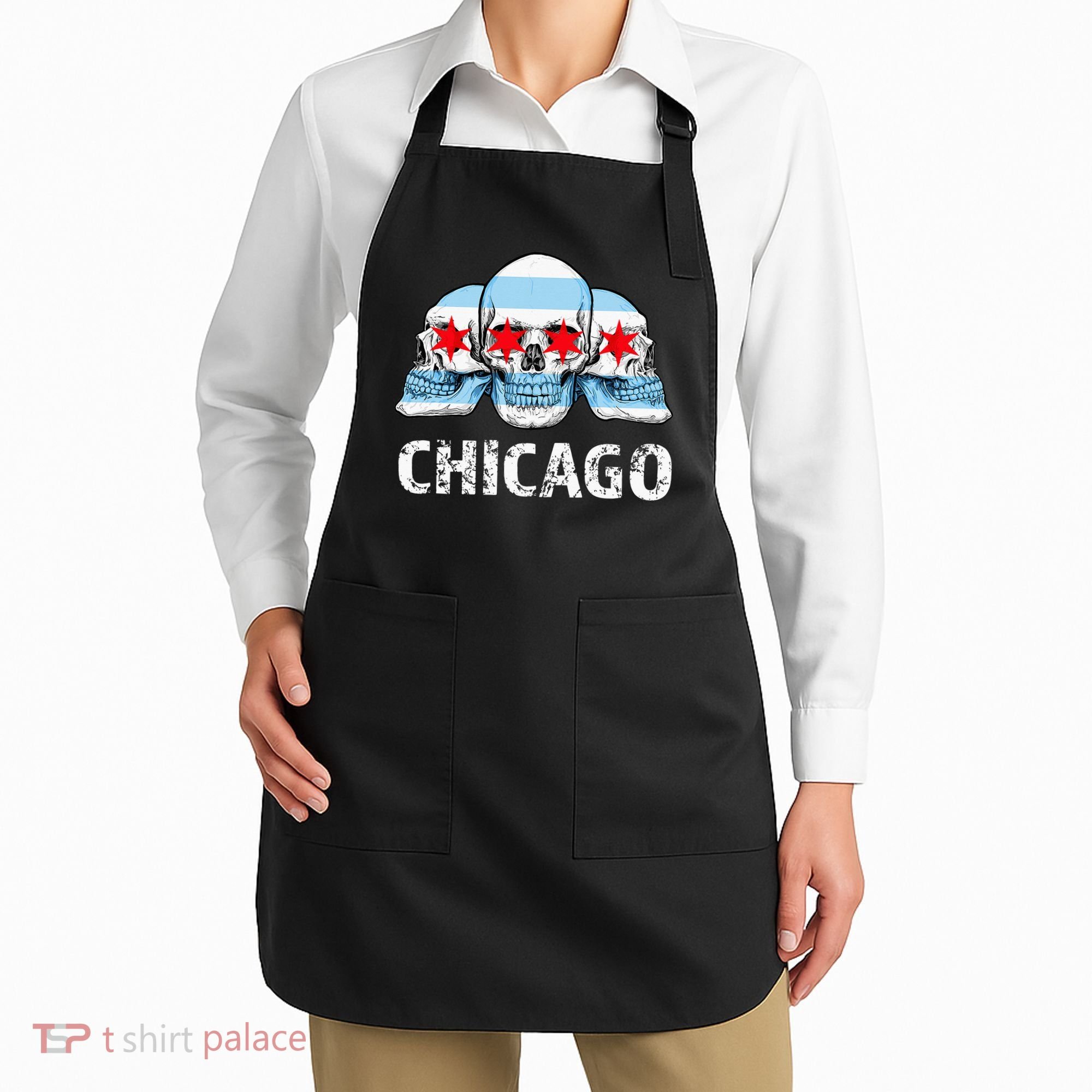 Chicago for Chicago Flag Artwork with Skulls Apron
