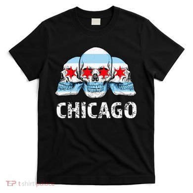 Chicago for Chicago Flag Artwork with Skulls T-Shirt