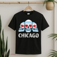 Chicago for Chicago Flag Artwork with Skulls T-Shirt thumb 2